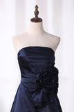 A Line Bridesmaid Dresses Strapless Knee Length Satin With