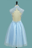 A Line Homecoming Dresses High Neck Tulle With