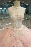 Foral Wedding Dresses Lace Up With Appliques And Beads Scoop