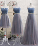 Cute A Line Sweetheart Tulle Blue Strapless Beads Prom Dress Bridesmaid Dresses