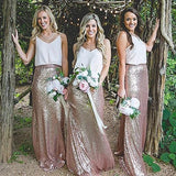 Elegant Sheath V-Neck Straps Sequined Floor-Length A-Line Sleeveless Bridesmaid Dresses