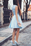 Blue V Neck Sleeveless Appliques Short Homecoming Dresses