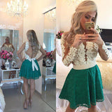 Sexy Deep V Neck Sheer Tulle Long Sleeve Short Homecoming Dresses