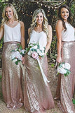 Elegant Sheath V-Neck Straps Sequined Floor-Length A-Line Sleeveless Bridesmaid Dresses