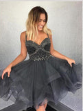 Cute Newest Spaghetti Straps Sweetheart Sleeveless Beads Organza Homecoming Dresses