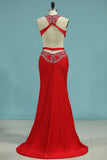 New Arrival Scoop With Beads And Slit Prom Dresses Spandex