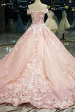 Marvelous Off The Shoulder Wedding Dresses Tulle With Crystals Appliques Lace Up