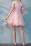 A Line Boat Neck Tulle With Applique Homecoming Dresses Short