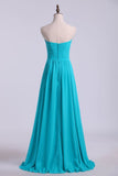 Sweetheart Neckline With Beads Pleated Bodice Floor Length Flowing Chiffon