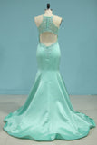 New Arrival Open Back Prom Dresses Mermaid Satin With Beads And