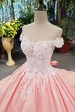 New Arrival Satin Off The Shoulder Wedding Dresses Lace Up With Appliques And