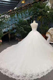 New Arrival Wedding Dresses A-Line Scoop Neck Tulle Lace Up With Beads