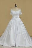 New Arrival Wedding Dresses V Neck Short Sleeves Satin A