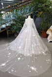 New Arrival Scoop Neck Floral Wedding Dresses A-Line Lace Up With Beads And Appliques Handmade Flowers Shoulder