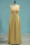 Chiffon V Neck A Line With Ruffles Floor Length Bridesmaid