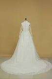 Long Sleeves Wedding Dresses Tulle With Applique A Line