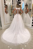 A Line Scoop Wedding Dresses Tulle With Applique And Beads Court