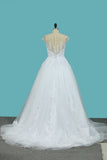 A Line Tulle Wedding Dresses Scoop Cap Sleeves With Applique Court