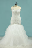 Mermaid Beaded Bodice Wedding Dresses Sweetheart Tulle Sweep