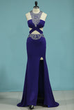 New Arrival Scoop With Beads And Slit Prom Dresses Spandex