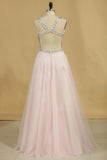 New Arrival Beaded Bodice Open Back V Neck Prom Dresses A Line