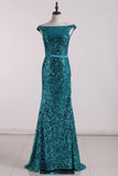 New Arrival Mermaid Bateau Sequins Sweep Train Prom