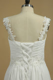 Chiffon Straps A Line Wedding Dresses With Applique And Beads Lace