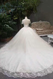 Hot Selling Cheap Price Tulle Scoop Neck Wedding Dresses Lace Up With Appliques And