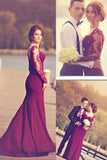 Long Sleeves Prom Dresses Spandex Mermaid With Applique Burgundy/Maroon