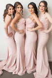 Spaghetti Straps Long Sheath Mermaid Long Pink Bridesmaid