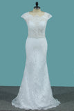 Lace Wedding Dresses Scoop With Beaded Waistline Covered Button Open