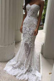 Hot Selling Sweetheart Wedding Dresses Sheath With Applique And Beads Sweep