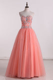 Hot Fuchsia Quinceanera Dresses Ball Gown Sweetheart Floor-Length Tulle With Embroidery Lace Up