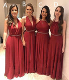 Elegant A Line Chiffon Red Crystal Maid of Honor, Bridesmaid Dresses with STA20459