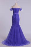 Off The Shoulder Prom Dresses Trumpet Floor Length With Beading