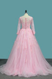 A Line Tulle Scoop Wedding Dresses With Applique And Beads Sweep