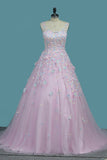 Quinceanera Dresses A-Line Tulle With Applique Sweep Train