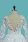 Luxurious A Line Lace Scoop Long Sleeves Wedding Dresses With Pearls Royal