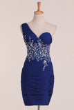 New Arrival One Shoulder Ruched Bodice Homecoming Dresses Sheath