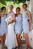 Elegant One Shoulder Short Sky Blue Cute Bridesmaid