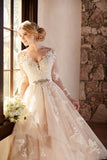 New Arrival V Neck Long Sleeves Tulle With Applique Wedding Dresses A