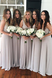 Simple Elegant Long A-Line Chiffon Open Back Bridesmaid Dresses Bridesmaid