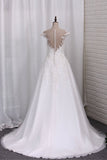 A Line Wedding Dresses Scoop Tulle With Applique Court