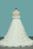 A Line Lace Off The Shoulder Wedding Dresses Chapel Train New