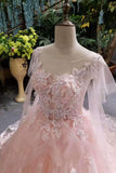 New Arrival Pink Wedding Dresses Lace Up With Appliques A-Line Scoop