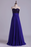 Sweetheart A Line Prom Dress Beaded Bodice Chiffon