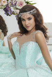 Scoop Ball Gown Quinceanera Dresses Tulle & Satin With Beads