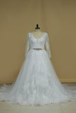 New Arrival V Neck Long Sleeves Tulle With Applique Wedding Dresses A