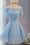 A-Line Boat Neck Homecoming Dresses Organza With Appliques Lace