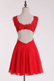 Red Straps Homecoming Dresses A-Line Chiffon With Applique &